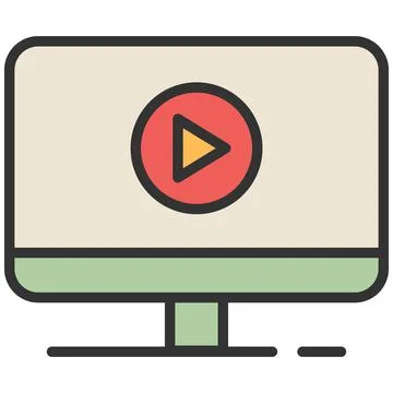 Video player flat vector icon on computer monitor screen Stock Illustration