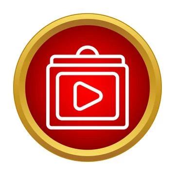 Video player icon with play button in red circle Stock Illustration