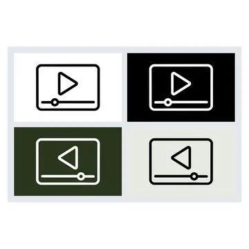 Video player interface icons with play and rewind buttons in outline style Stock Illustration