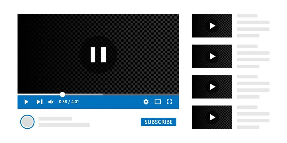 Video player interface mockup template. Video player interface with website 库存插图