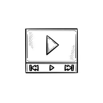 Video player interface with play button hand drawn outline doodle icon. Illustrazione stock