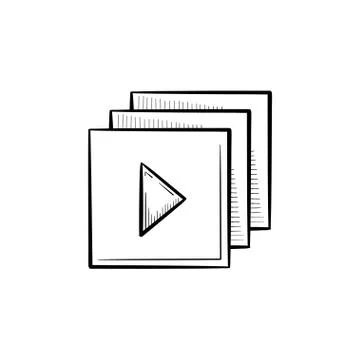Video player interface with play button hand drawn outline doodle icon. Illustrazione stock