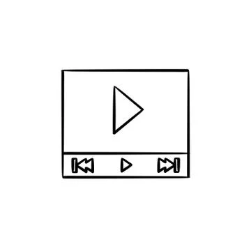 Video player interface with play button hand drawn outline doodl Illustrazione stock