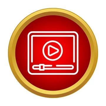 Video player interface on a red gold circle icon Stock Illustration