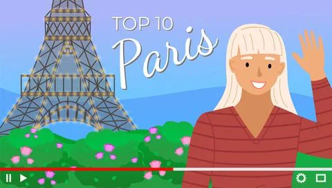 Video player interface. Screensaver of interview of a blonde girl about Paris Stock Illustration