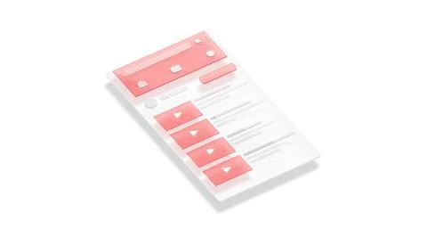 Video player interface search and list frame mockup, side view Illustrazione stock