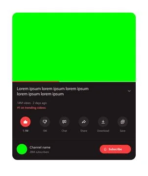 Video player interface template with green screen and buttons Stock Illustration
