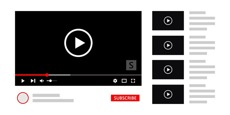 Video player interface with website design elements. Multimedia player interface Stock Illustration