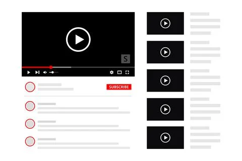 Video player interface website design. Desktop multimedia player mockup template Stock Illustration