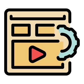 Video player optimization with gear symbol, enhancing streaming performance 스톡 일러스트