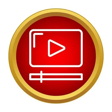 Video player outline icon on red button Illustrazione stock