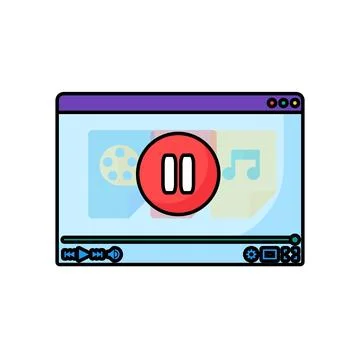 Video player pause button media control vector outline icon Stock Illustration