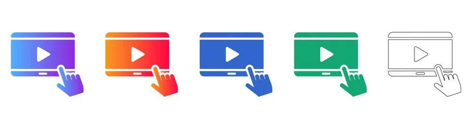 Video Player Play Button Icons Set Stock Illustration