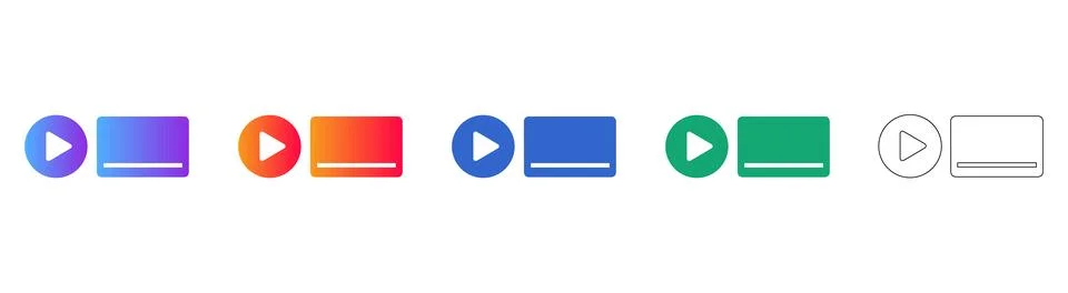 Video Player Play Button Media Icon Set Stock Illustration