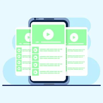 Video player with playlist, video player line icons collection. Stock Illustration