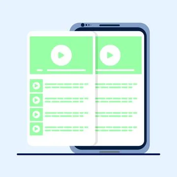 Video player with playlist, video player line icons collection. Stock Illustration