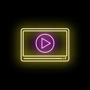 Video player screen with glowing neon playback symbol Stock Illustration