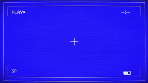 Video player showing blue screen of VHS camera and play button Stock Footage 291088315