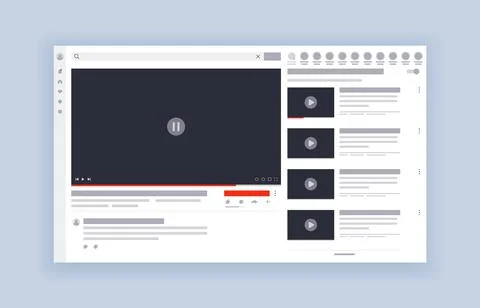 Video player template interface. Video hosting mockup, social media concept. Web Stock Illustration