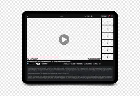 Video player template with side playlist night dark mode for web and mobile apps Stock Illustration