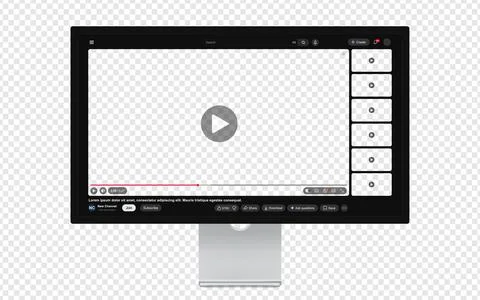 Video player template with side playlist night dark mode for web and mobile apps Stock Illustration