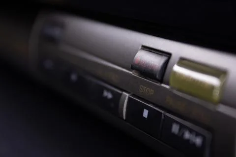 Video player for videotapes. Button "stop" close-up. Stock Photos