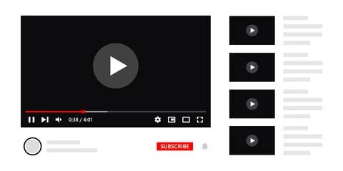 Video player with website design elements. Multimedia player template for Stock Illustration