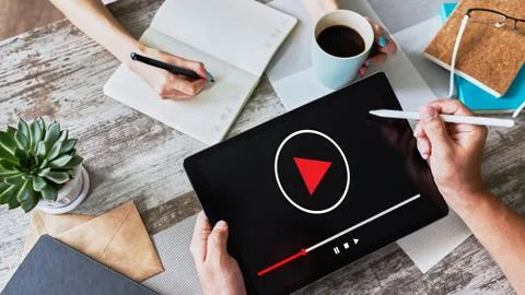 Video player window on device screen. Internet marketing and advertising concept Stock Photos
