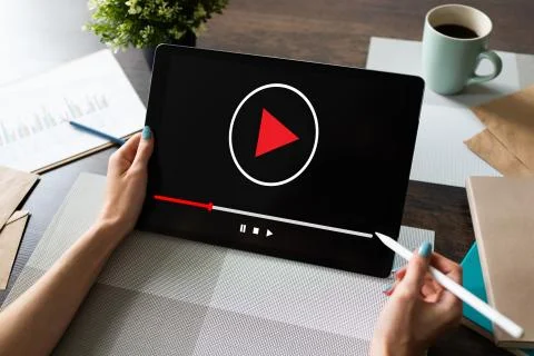 Video player window on device screen. Internet marketing and advertising concept Stock Photos