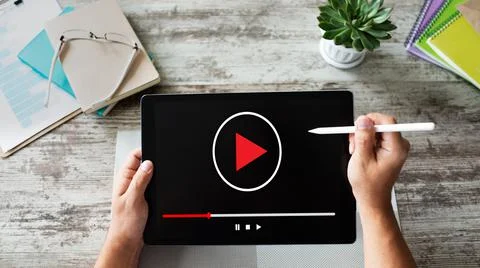 Video player window on device screen. Internet marketing and advertising concept Stock Photos