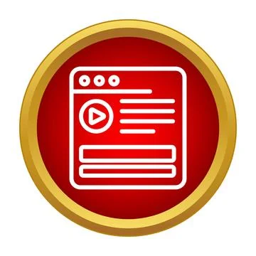 Video player window icon on red button Illustrazione stock