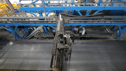 Video of a plotter robot in action in a modern precast concrete production pl Stock Footage 200786843