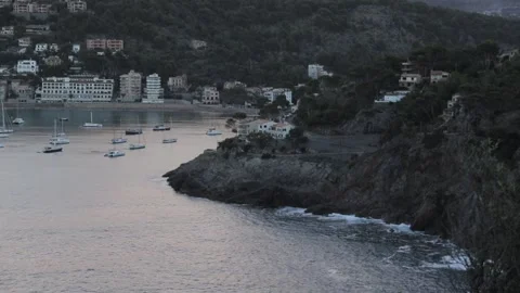 Video of the port de soller in mallorca during sunrise Stock Footage 166393633