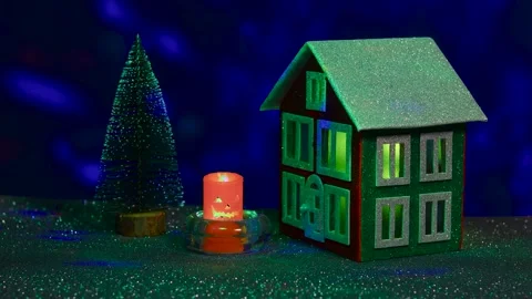 Video postcard halloween with red and green house tree and blinking candle Stock-Footage 288114471