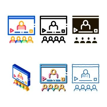 Video presentation icon vector outline multipack Stock Illustration