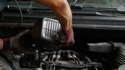 Video process of adding oil to the engine Video stock 114295083