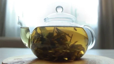 Video of Process of brewing green Chinese tea in a glass teapot Stock Footage 73954250