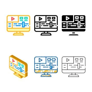Video processing software color styleset icon vector Stock Illustration