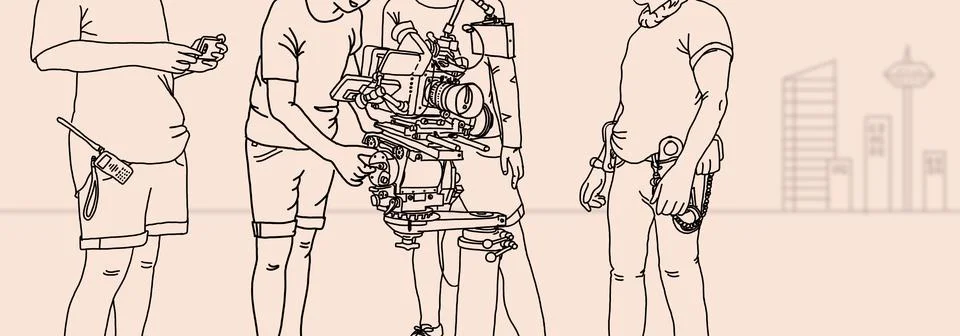Video production and camera set up for movie shooting. Behind the scenes Stock Illustration