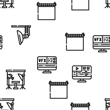 Video Production And Creation Vector Seamless Pattern Stock Illustration