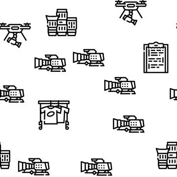 Video Production And Creation Vector Seamless Pattern Stock Illustration