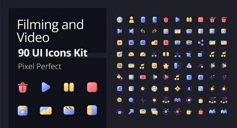 Video production flat gradient fill ui icons for dark mode Stock Illustration
