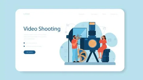 Video production or videographer web banner or landing page Stock Illustration
