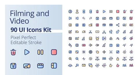 Video production pixel perfect gradient fill ui icons kit Stock Illustration