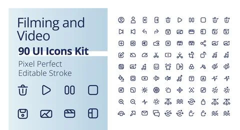 Video production pixel perfect linear ui icons kit 스톡 일러스트