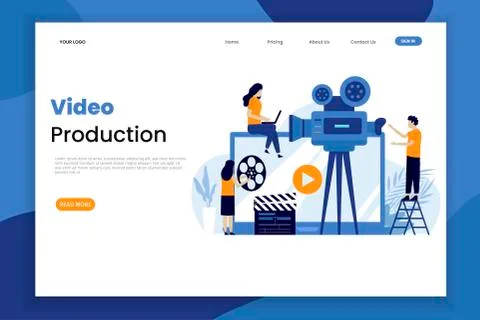 Video production vector illustration concept landing page Stock Illustration