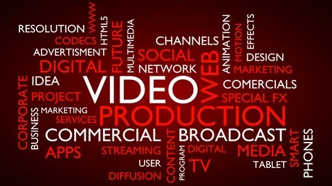 Video production word tag cloud. Loop able, red variant 스톡 동영상 77374500