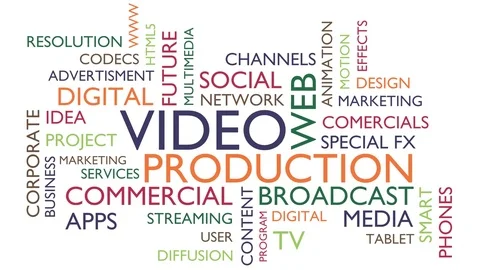 Video production word tag cloud. Loop able, white variant 스톡 동영상 77375442