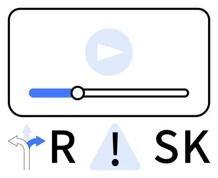 Video progress bar with play icon above the word RISK featuring arrows pointi Illustrazione stock
