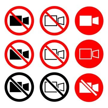 Video prohibited vector icons isolated on white background Illustrazione stock